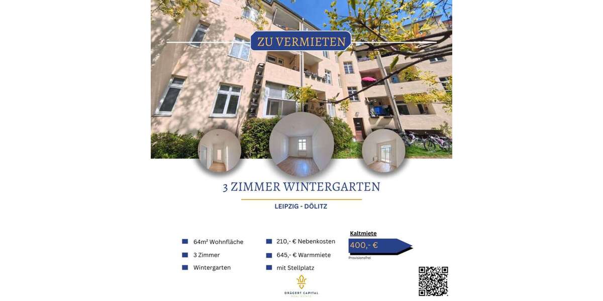 Etagenwohnung Leipzig Süd - 3 Zimmer, 64 m&sup2;, 400&euro; | Angebot:26181843