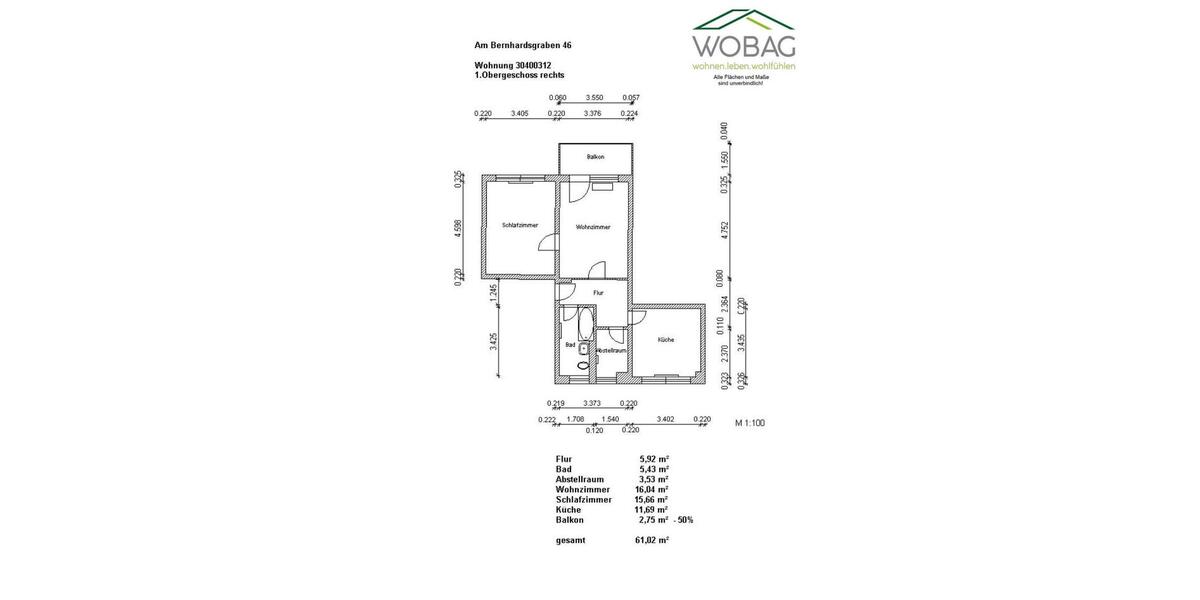 Etagenwohnung Saalfeld (Saale) - 2 Zimmer, 61 m&sup2;, 391&euro; | Angebot:26476627