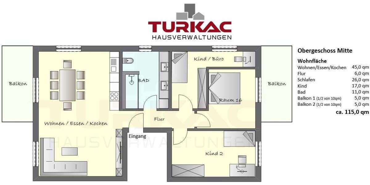 Etagenwohnung Hüttenberg - 4 Zimmer, 115 m&sup2;, 1.590&euro; | Angebot:26183279