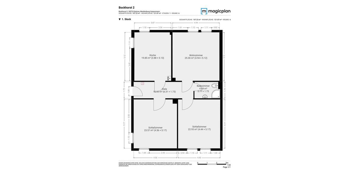 Etagenwohnung Güstrow - 3 Zimmer, 107 m&sup2;, 990&euro; | Angebot:26636288