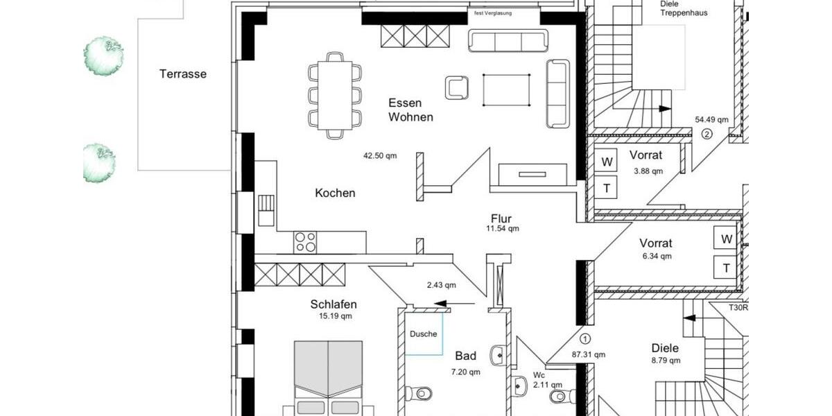 Erdgeschoßwohnung Delbrück - 2 Zimmer, 92 m&sup2;, 1.288&euro; | Angebot:25208772