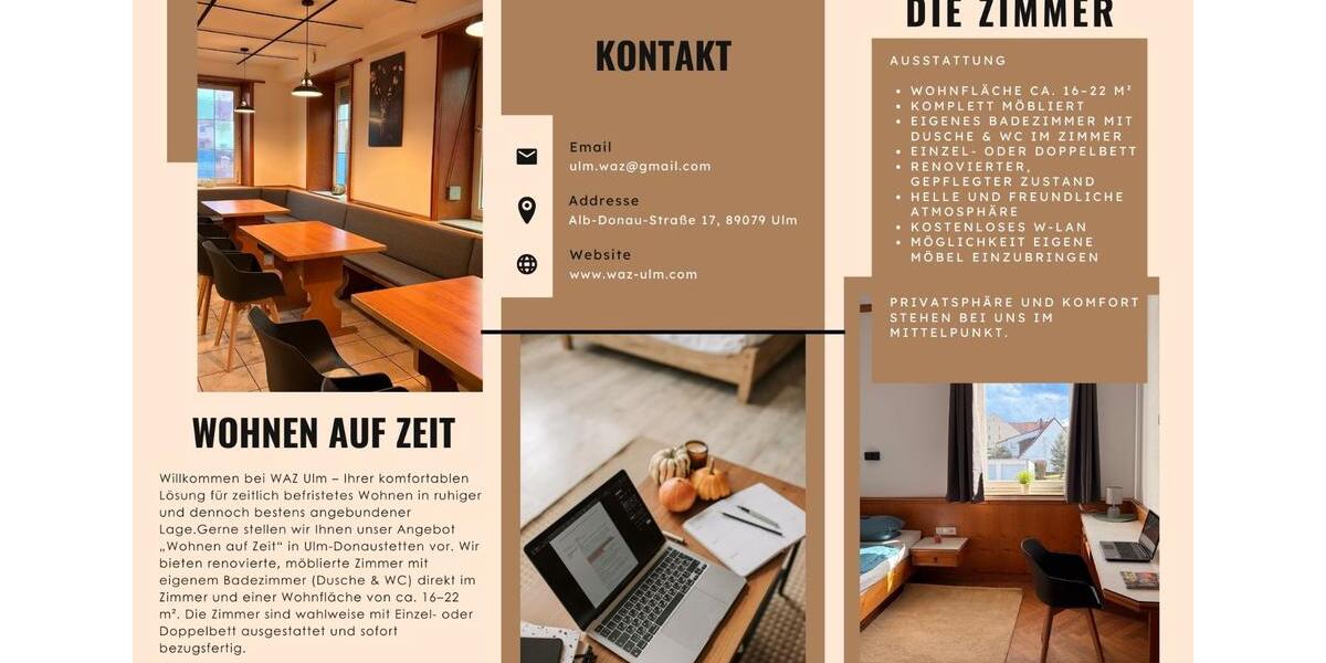 Wohnen auf Zeit Ulm Donautal - 6 Zimmer, 22 m&sup2;, 500&euro; | Angebot:25100803