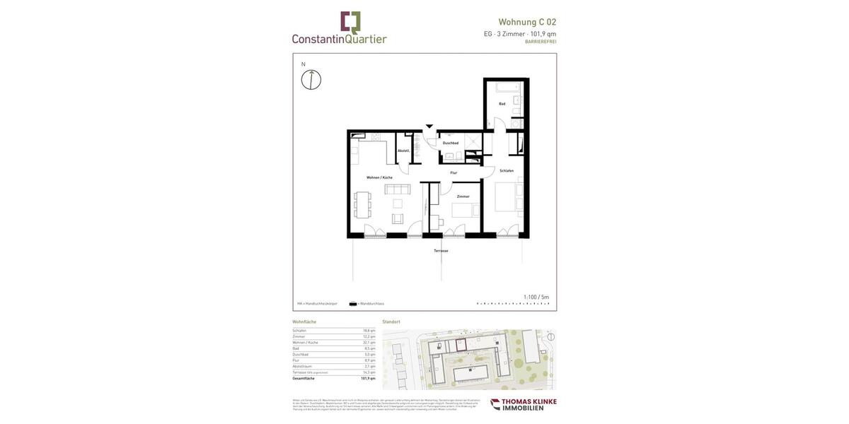 Erdgeschoßwohnung Hannover Vahrenwald-List - 3 Zimmer, 102 m&sup2;, 1.498&euro; | Angebot:26001578