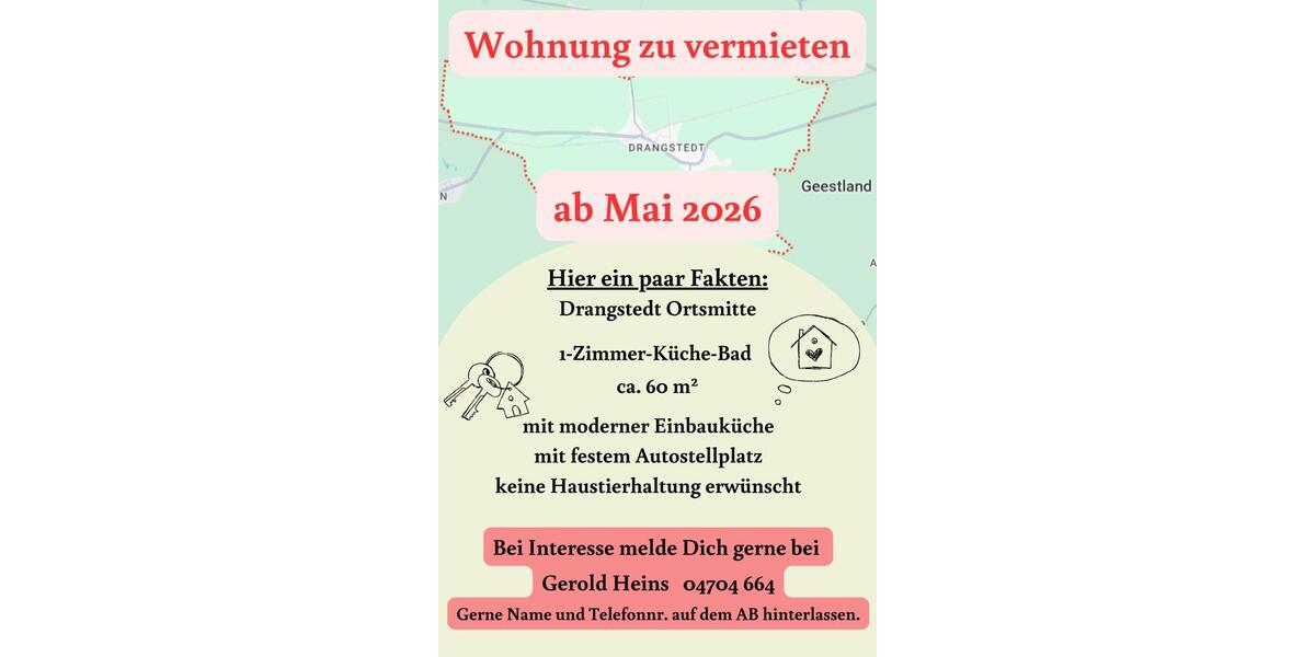 Dachgeschoßwohnung Geestland Bad Bederkesa - 1.5 Zimmer, 60 m&sup2;, 510&euro; | Angebot:26217281