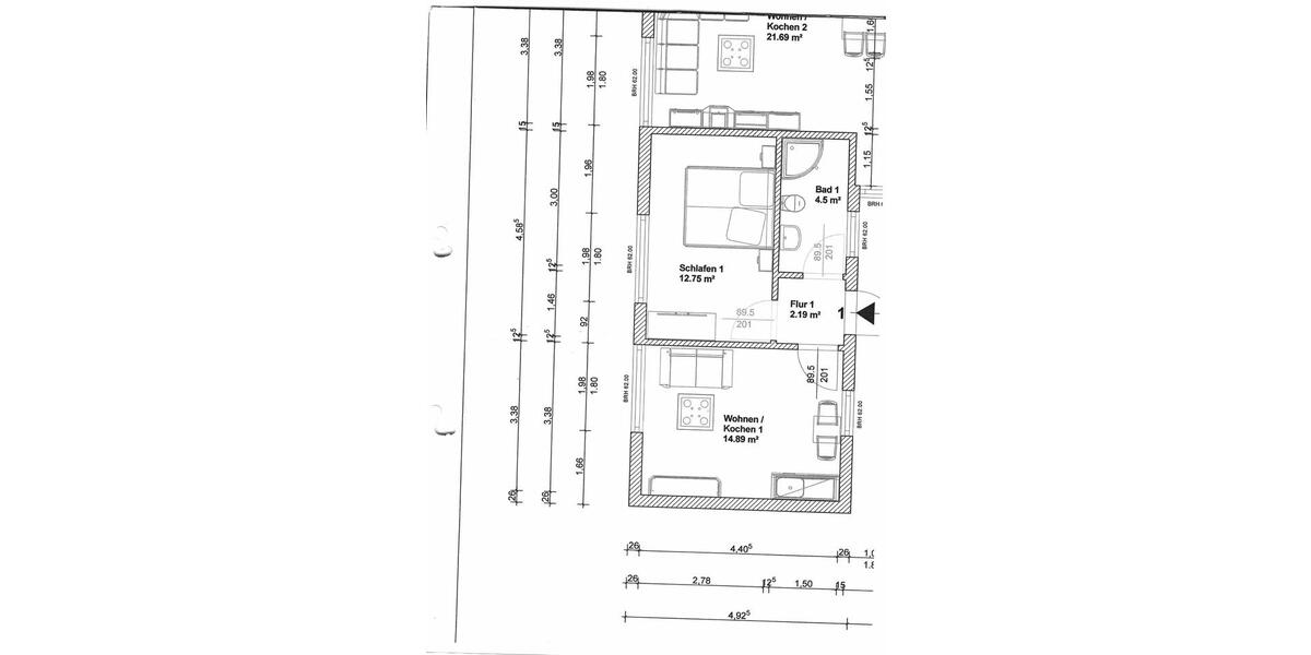 möbilierte Wohnung Erdgeschoss mit Terrasse 2 zimmer