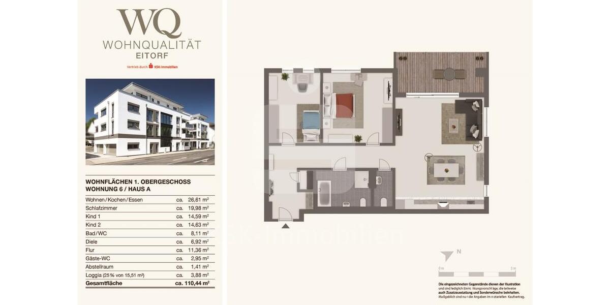 Etagenwohnung Eitorf - 3 Zimmer, 110 m&sup2;, 1.430&euro; | Angebot:25990257