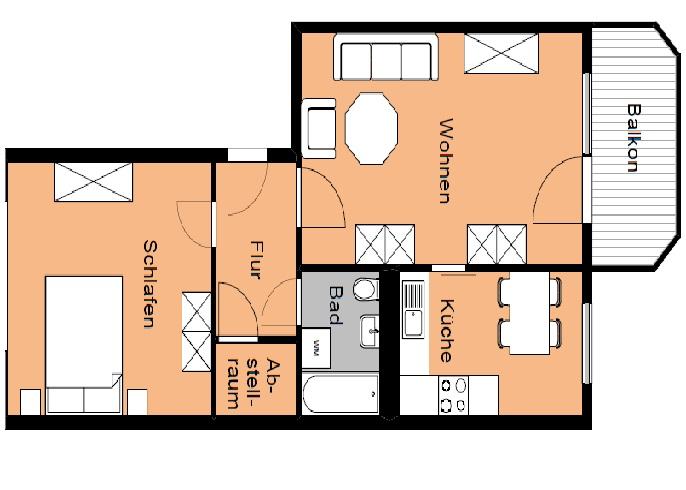 Etagenwohnung Oschersleben (Bode) - 2 Zimmer, 56 m&sup2;, 358&euro; | Angebot:25268585