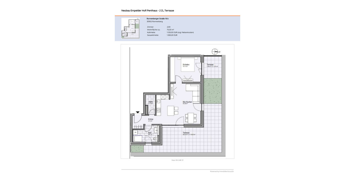 Einfamilienhaus Ronnenberg - 2 Zimmer, 75 m&sup2;, 1.120&euro; | Angebot:25783977