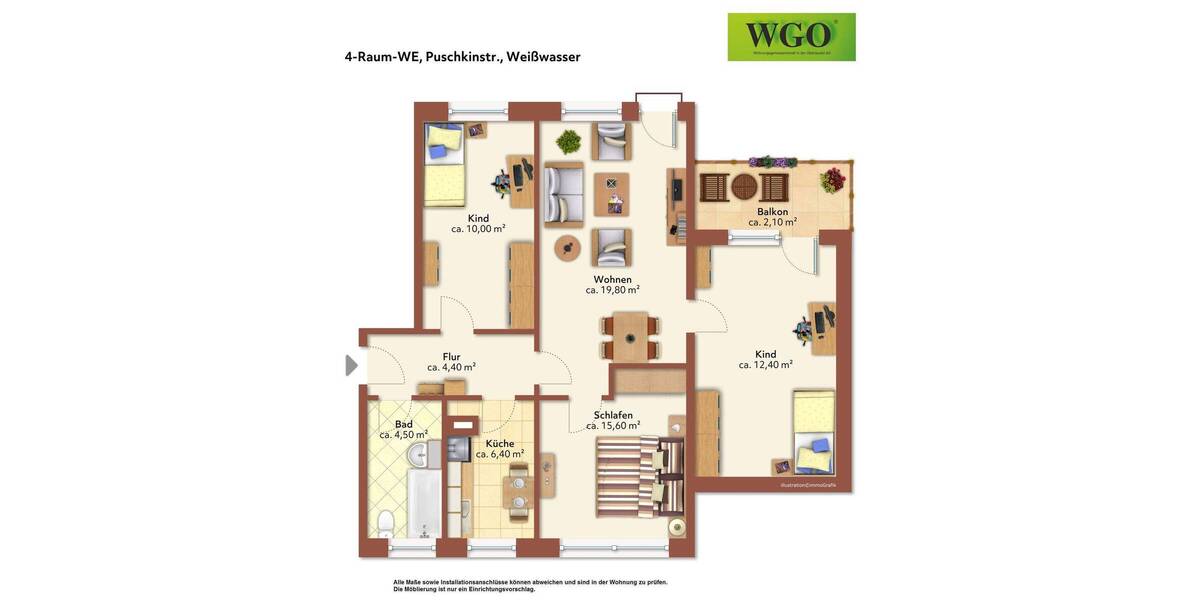 Etagenwohnung Weißwasser/O.L. O.L. - 4 Zimmer, 75 m&sup2;, 429&euro; | Angebot:26752117