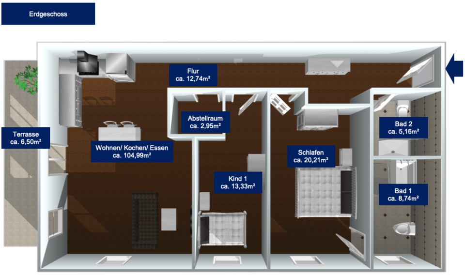 Exklusive Mietwohnung - 3 Zimmer mit 105 QM, 2 Bädern, Terrasse und hochwertiger Einbauküche in Türkheim 3 zimmer