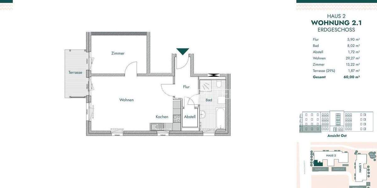 Etagenwohnung Schwerin Werdervorstadt - 2 Zimmer, 60 m&sup2;, 360&euro; | Angebot:24713317