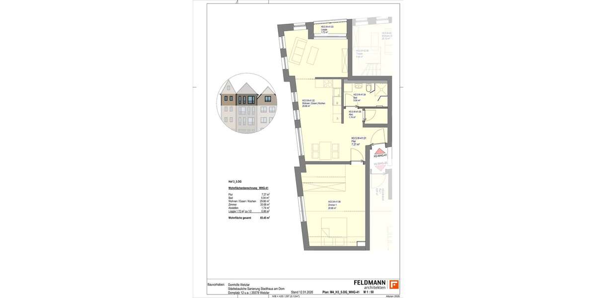 Etagenwohnung Wetzlar - 2 Zimmer, 66 m&sup2;, 1.170&euro; | Angebot:23750326