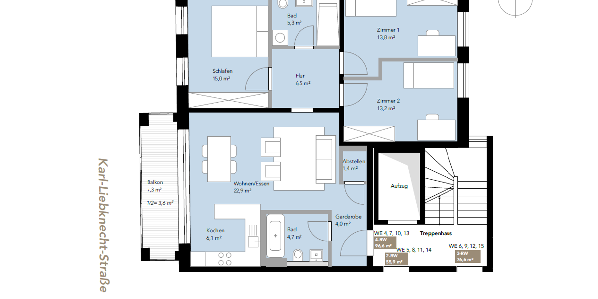 Etagenwohnung Leipzig Südvorstadt - 4 Zimmer, 97 m&sup2;, 1.645&euro; | Angebot:27662517