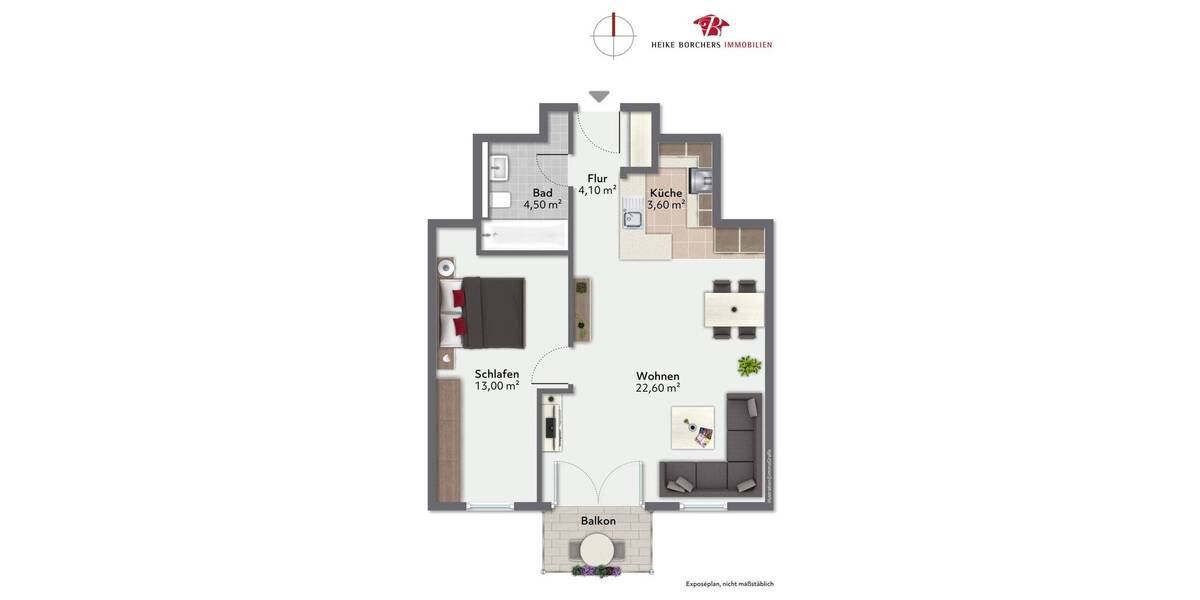 Etagenwohnung Unterhaching - 2 Zimmer, 48 m&sup2;, 960&euro; | Angebot:26642856