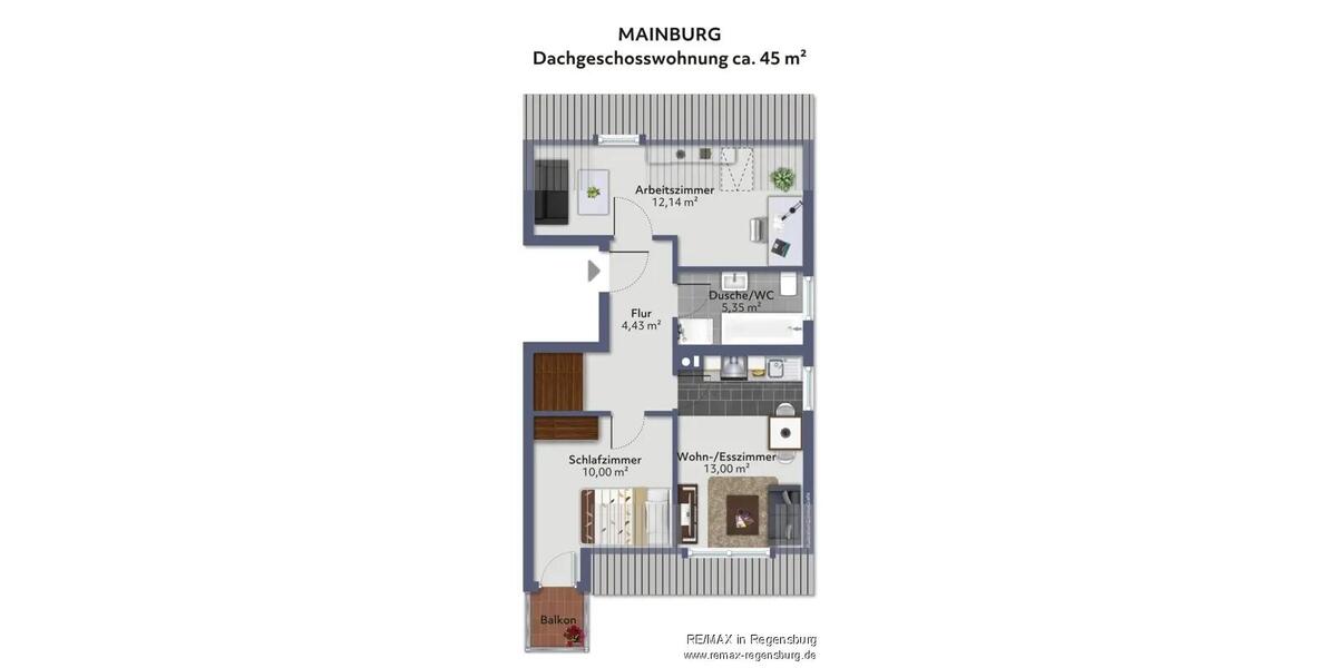 Dachgeschoßwohnung Mainburg - 2 Zimmer, 55 m&sup2;, 740&euro; | Angebot:26638665