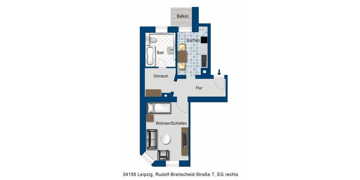 Erdgeschoßwohnung Leipzig Nord - 1 Zimmer, 45 m&sup2;, 418&euro; | Angebot:25262235