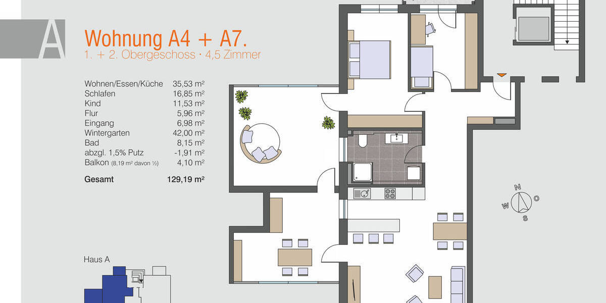 Etagenwohnung Konstanz Wollmatingen - 5 Zimmer, 129 m&sup2;, 1.950&euro; | Angebot:25155826