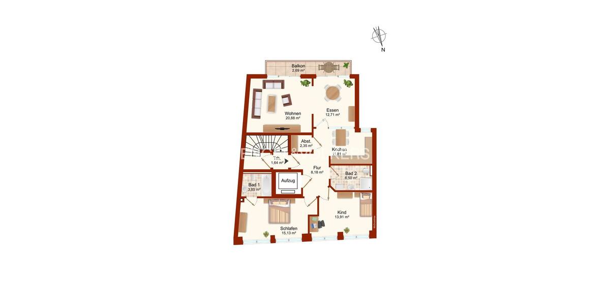 Etagenwohnung Jever - 3 Zimmer, 98 m&sup2;, 1.080&euro; | Angebot:24933557