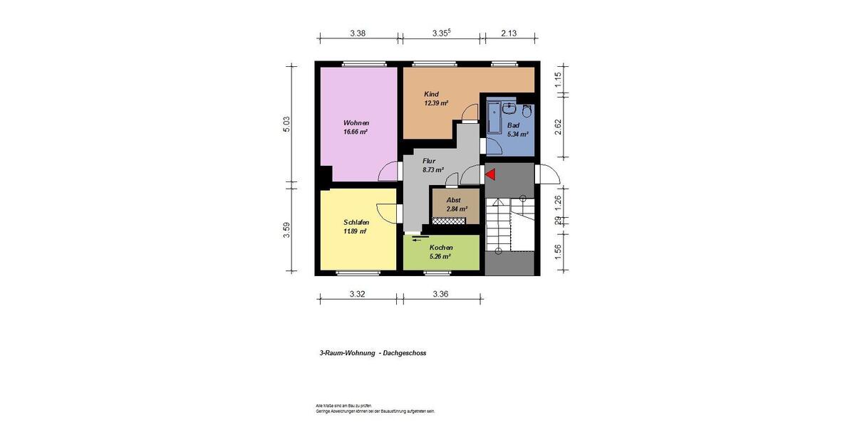 Dachgeschoßwohnung Neubrandenburg - 3 Zimmer, 61 m&sup2;, 344&euro; | Angebot:26634562