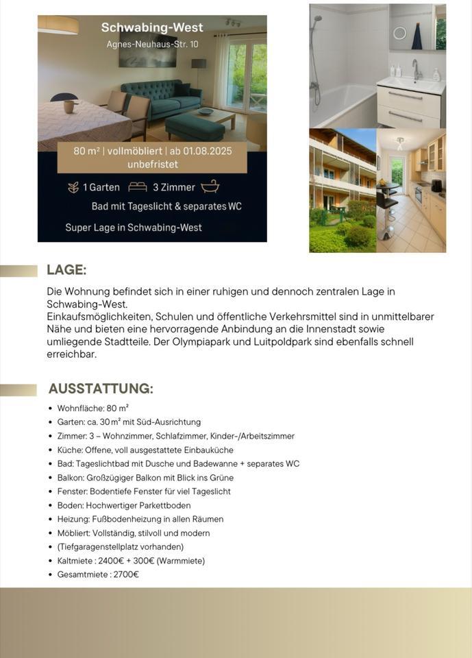 Exklusive,neuwertige 3-Zimmer-Wohnung mit Garten in München