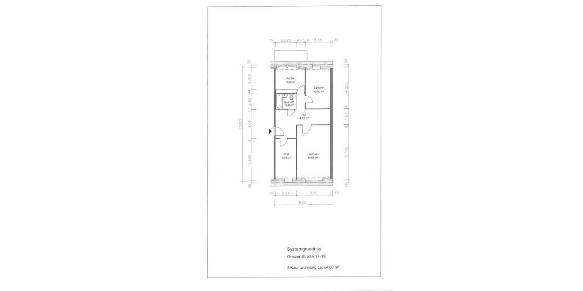 Etagenwohnung Gera Innenstadt - 3 Zimmer, 64 m&sup2;, 375&euro; | Angebot:26833434