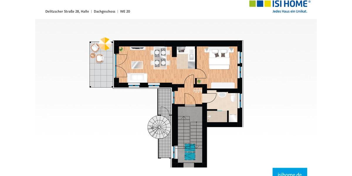 Dachgeschoßwohnung Halle (Saale) Büschdorf - 2 Zimmer, 48 m&sup2;, 496&euro; | Angebot:26662543