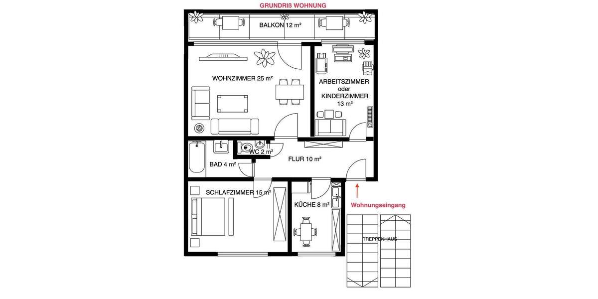 Etagenwohnung Tostedt (Kreis Harburg) Tostedt - 3 Zimmer, 83 m&sup2;, 996&euro; | Angebot:24478321