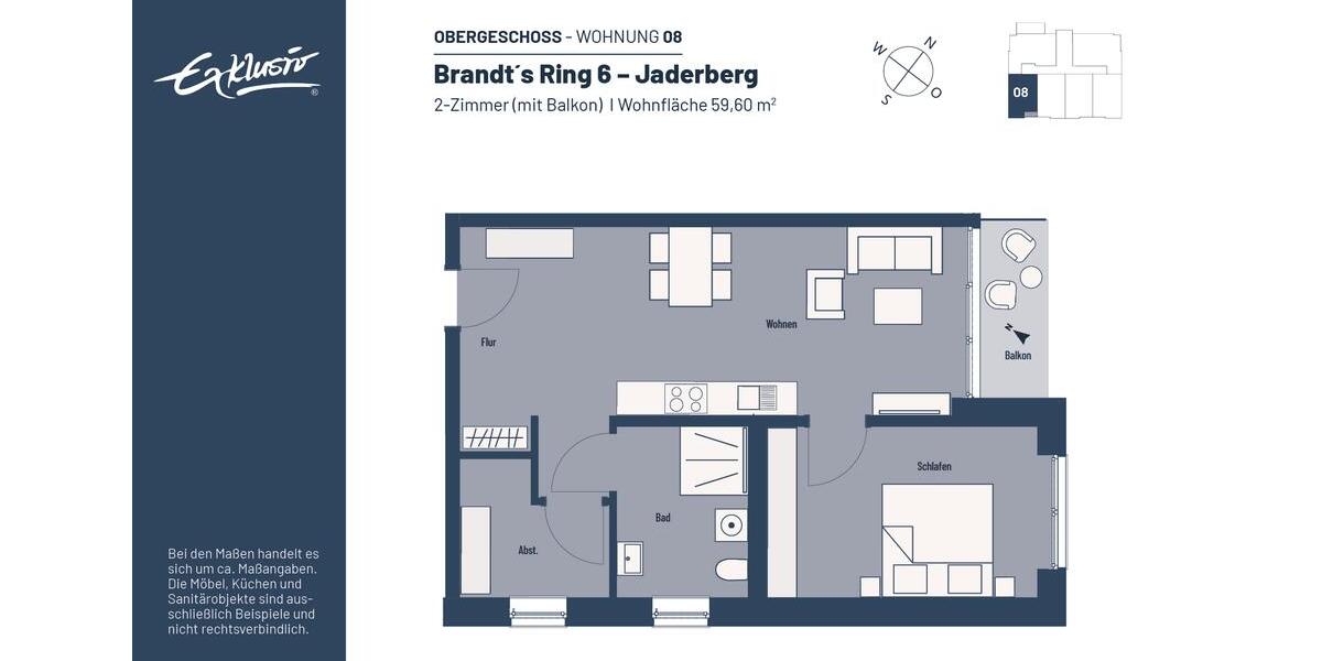 Etagenwohnung Jade - 2 Zimmer, 60 m&sup2;, 436&euro; | Angebot:25542240