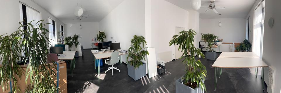 Tisch in Büro mit Gemeinschaftsflächen und in guter Gesellschaft