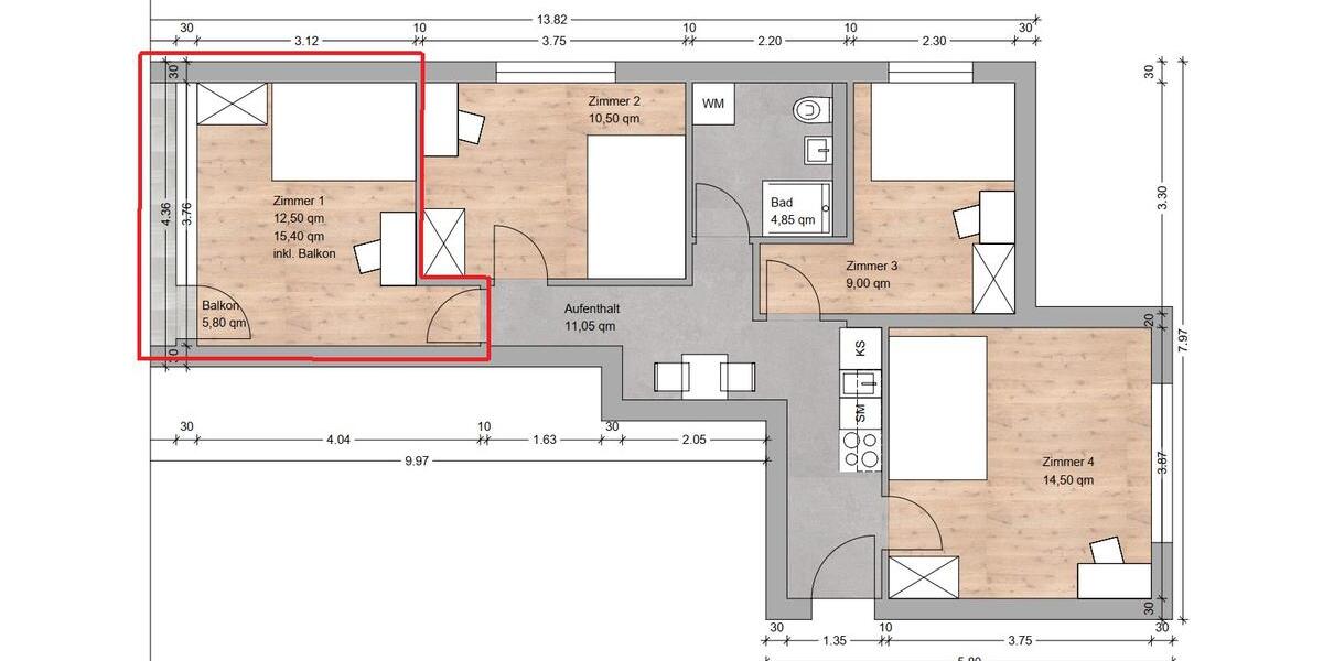 Wohnen auf Zeit Nürnberg Rabus - 15 Zimmer, 65 m&sup2;, 555&euro; | Angebot:26003468