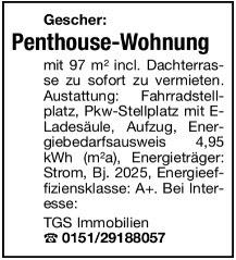 Gescher Mietwohnung, Penthouse, große Dach-Terrasse, Fahrstuhl 3 zimmer