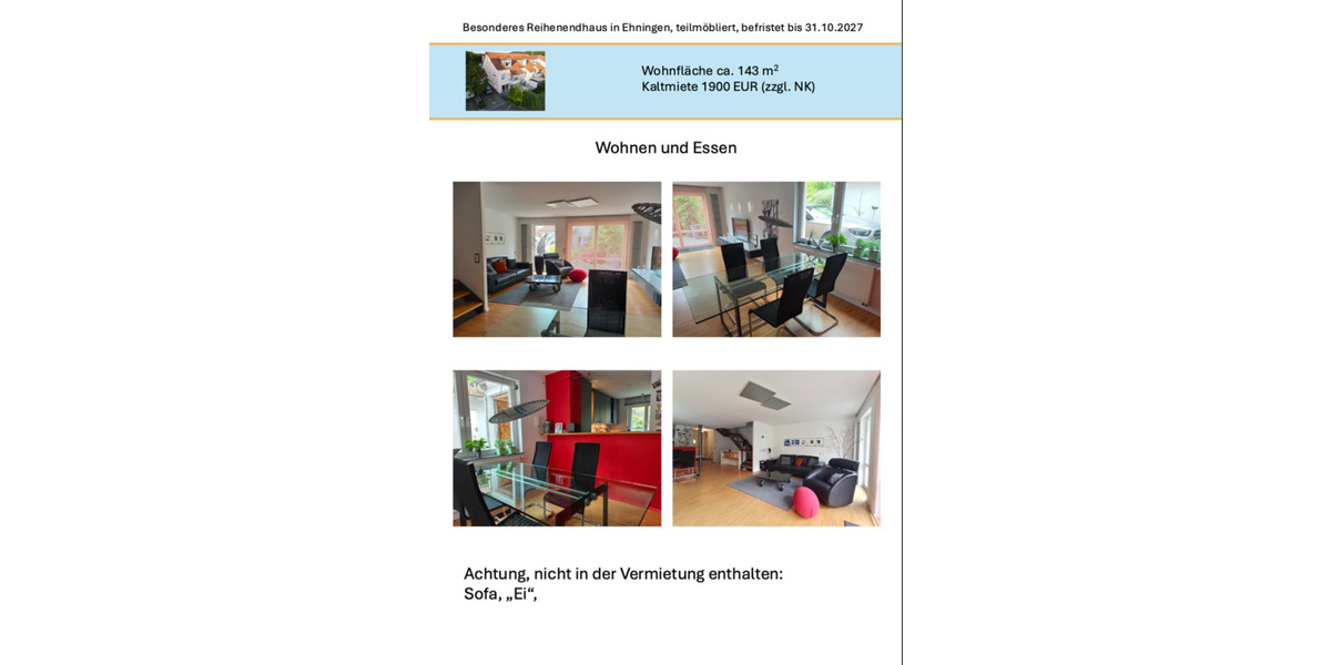 Reihenhaus Ehningen - 5 Zimmer, 143 m&sup2;, 1.900&euro; | Angebot:24645863