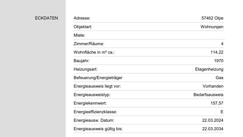 Etagenwohnung Olpe - 4 Zimmer, 114 m&sup2;, 775&euro; | Angebot:26689317