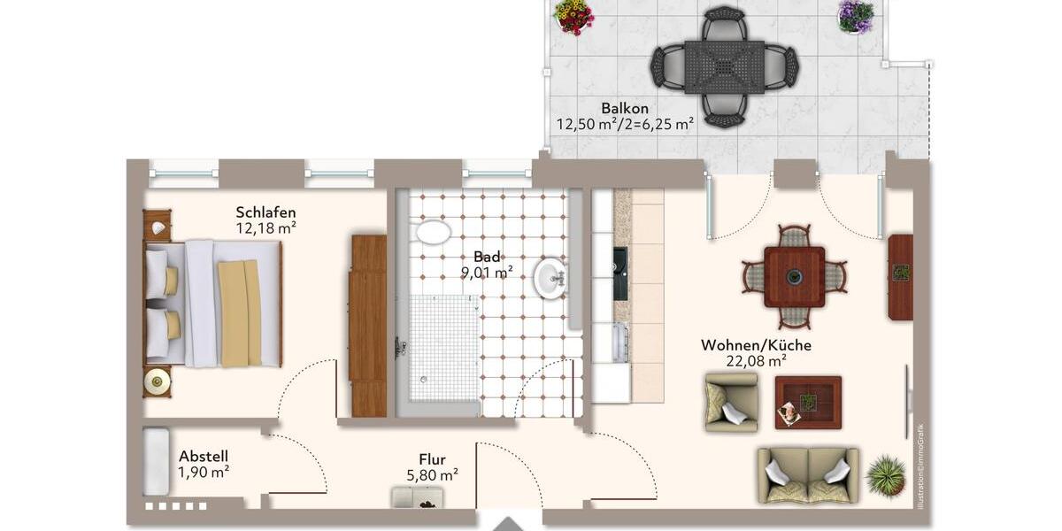 Dachgeschoßwohnung Magdeburg Beyendorf-Sohlen - 2 Zimmer, 57 m&sup2;, 487&euro; | Angebot:26134876
