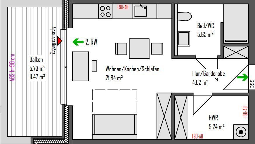 Dachgeschoßwohnung Osnabrück Gretesch - 1 Zimmer, 43 m&sup2;, 735&euro; | Angebot:26549597
