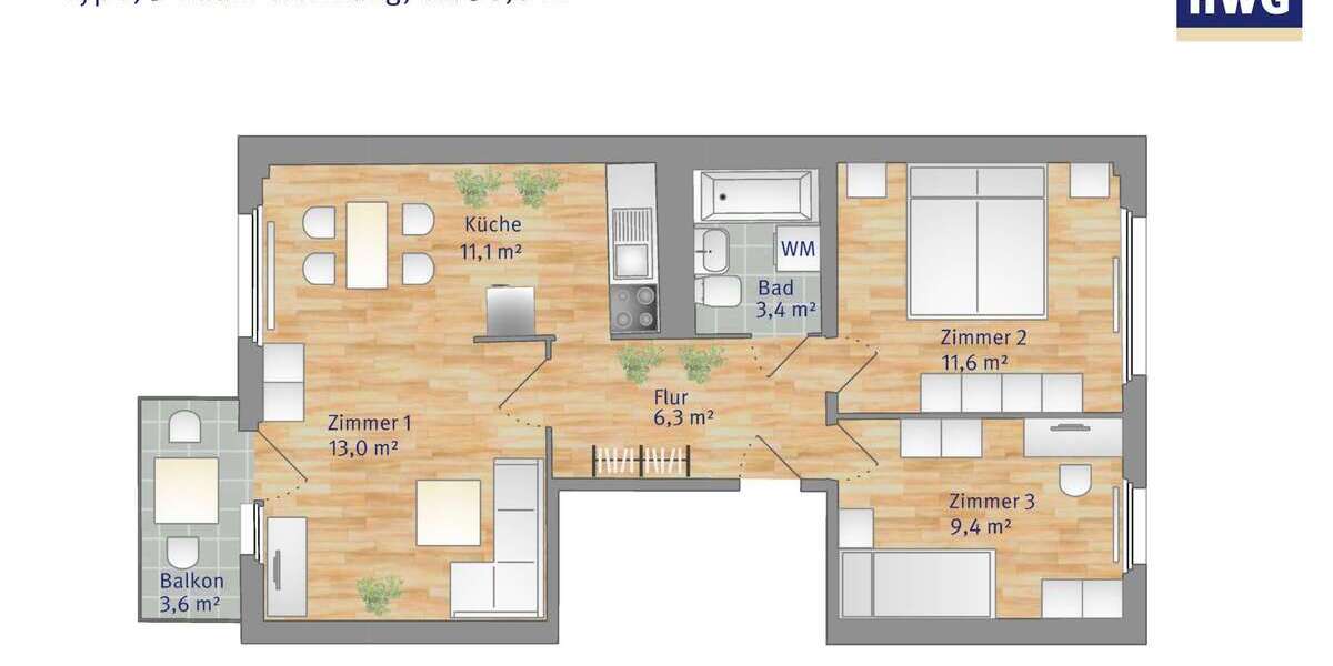Etagenwohnung Halle Südstadt - 3 Zimmer, 56 m&sup2;, 367&euro; | Angebot:27014069