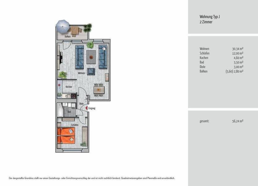 2-Raum-Wohnung mit lichtdurchflutetem 30 m² WohnZimmer, Balkon und EBK!