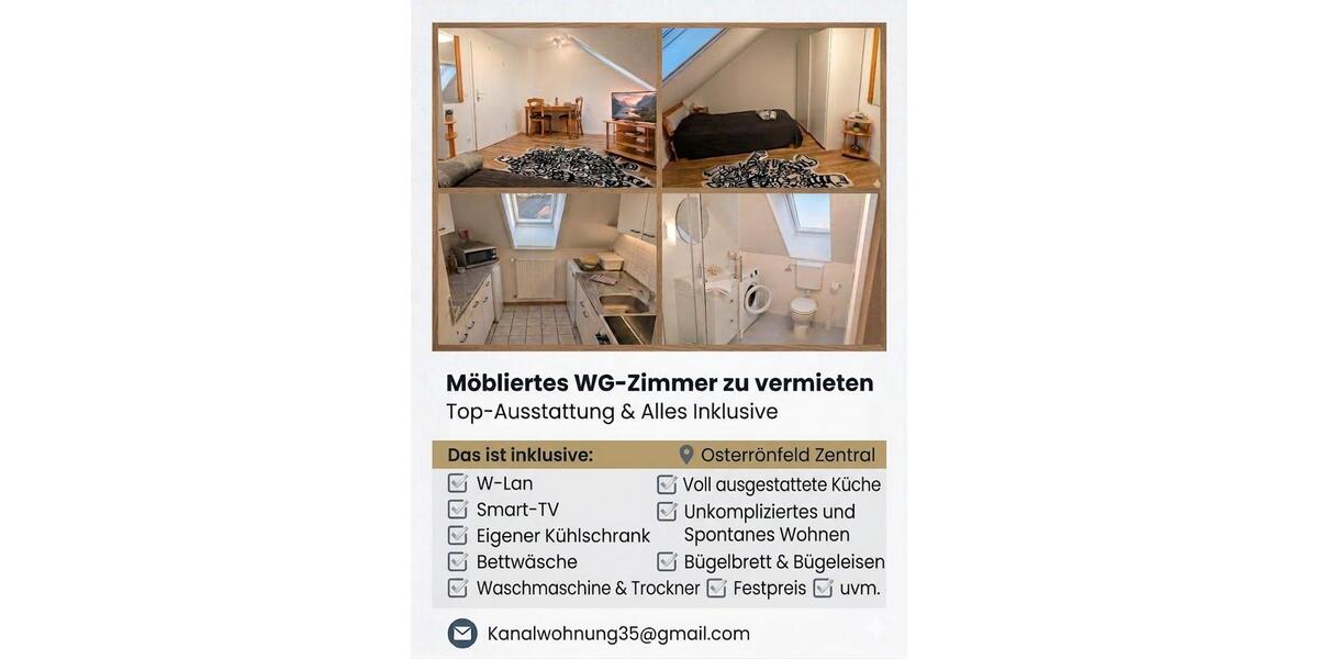 Wohnen auf Zeit Osterrönfeld - 3 Zimmer, 70 m&sup2;, 16&euro; | Angebot:26300671