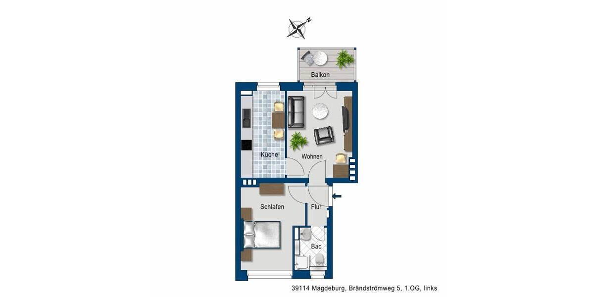 Etagenwohnung Magdeburg Brückfeld - 2 Zimmer, 46 m&sup2;, 303&euro; | Angebot:26644725