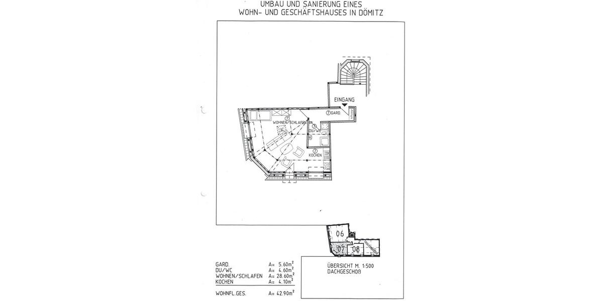 Dachgeschoßwohnung Dömitz - 2 Zimmer, 43 m&sup2;, 258&euro; | Angebot:25916888