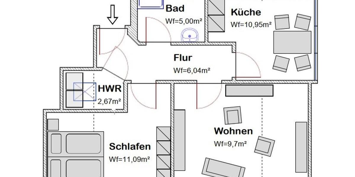 Etagenwohnung Uelsen - 2 Zimmer, 45 m&sup2;, 360&euro; | Angebot:26535468