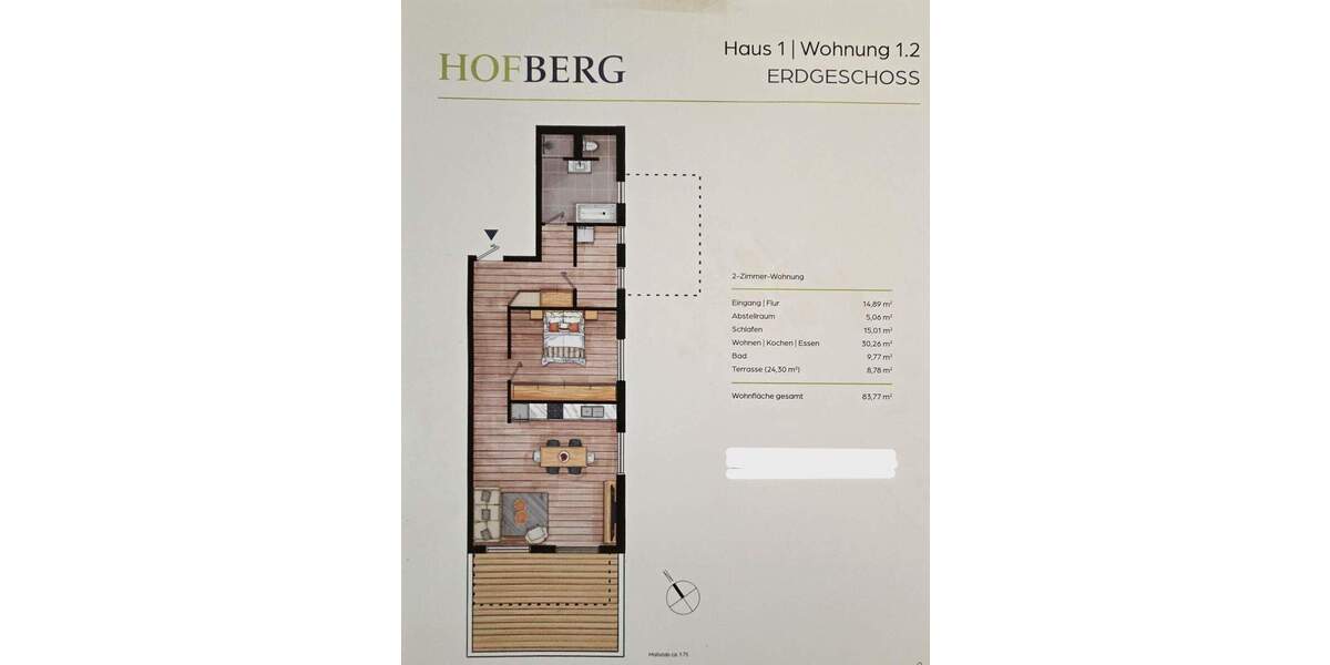 Terrassenwohnung Landshut Berg - 2 Zimmer, 84 m&sup2;, 1.340&euro; | Angebot:23883288