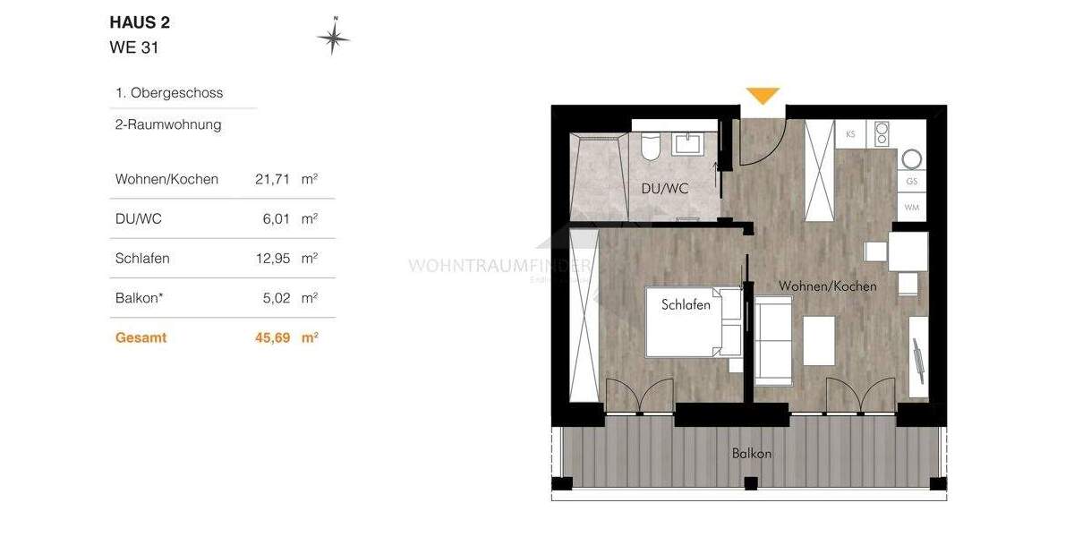 Etagenwohnung Chemnitz Rabenstein - 2 Zimmer, 45 m&sup2;, 617&euro; | Angebot:25774913