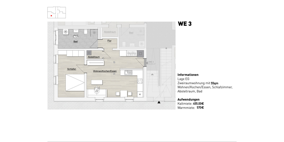 Etagenwohnung Großbreitenbach - 2 Zimmer, 55 m&sup2;, 455&euro; | Angebot:24582044
