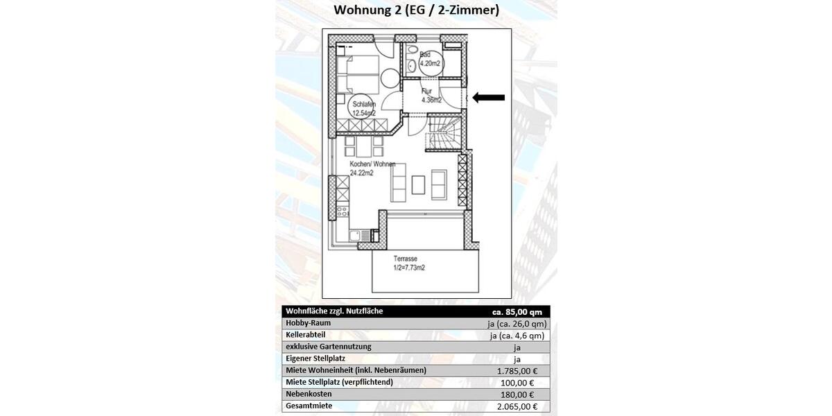 Erdgeschoßwohnung Olching - 3 Zimmer, 85 m&sup2;, 1.950&euro; | Angebot:24830377