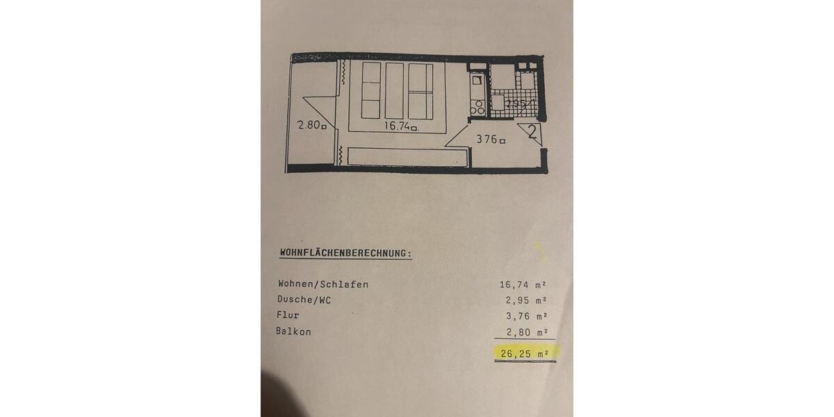 Etagenwohnung Bad Kissingen - 1 Zimmer, 26 m&sup2;, 420&euro; | Angebot:26416427