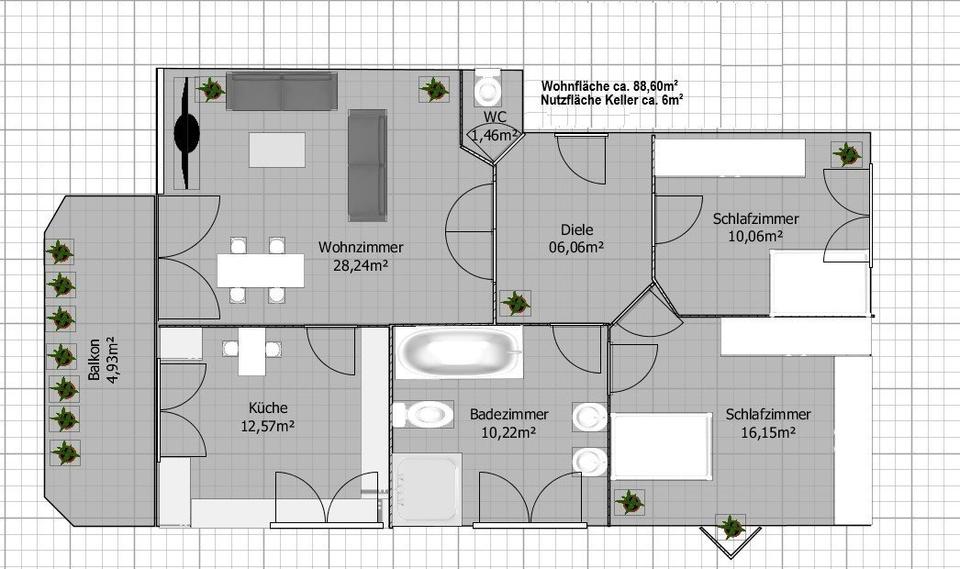 Etagenwohnung Kelkheim (Taunus) - 3 Zimmer, 89 m&sup2;, 1.300&euro; | Angebot:26254532