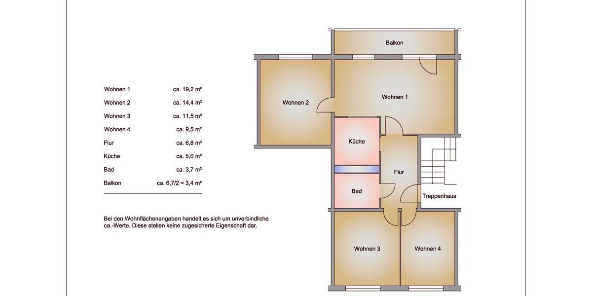 Etagenwohnung Frankfurt (Oder) - 4 Zimmer, 72 m&sup2;, 519&euro; | Angebot:25351193