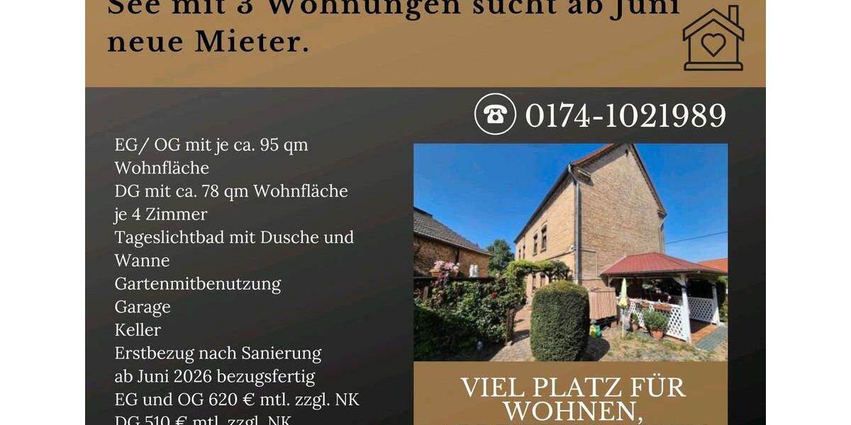 Etagenwohnung Seegebiet Mansfelder Land - 4 Zimmer, 95 m&sup2;, 620&euro; | Angebot:25297791