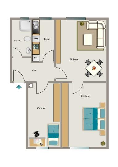 Erdgeschoßwohnung Duisburg Walsum - 3.5 Zimmer, 52 m&sup2;, 437&euro; | Angebot:26627537